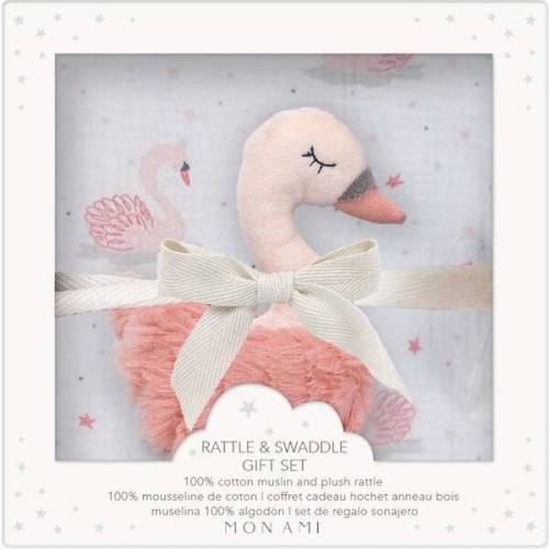 French Swan Blanket & Rattle Gift Set - MON AMI | Maisonette