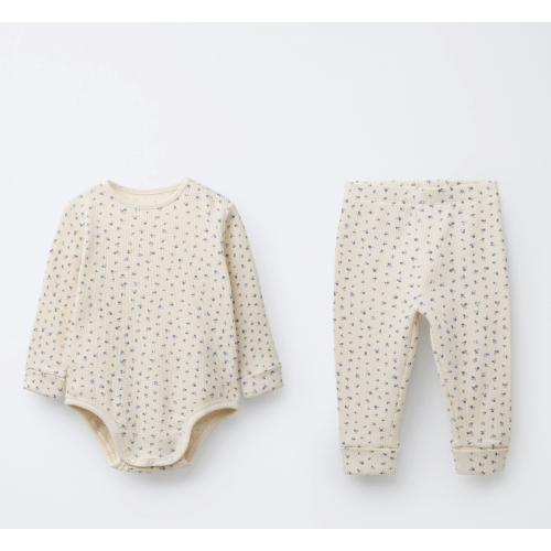 WAFFLE FLOWER BODYSUIT AND LEGGINGS PACK - Blue | ZARA United States