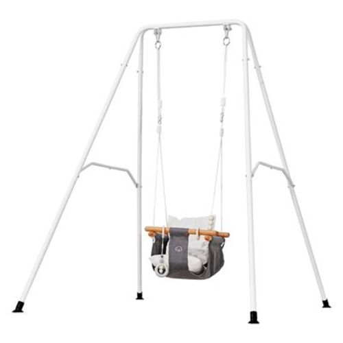 VEVOR Toddler Swing and Jumper, 2 in 1 Swing Set and Bouncer, Soft Cushion with Foldable A-Frame Metal Stand, Heavy-Duty Thick Ropes, White
