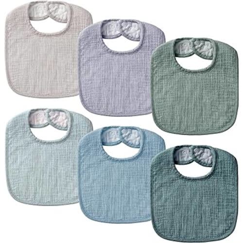POIKSHARK 6-Pack Muslin Baby Bibs for Unisex Boys Girls, Cotton Baby Drool Bibs, Drooling and Teething Bibs for Infant