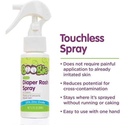 Diaper Rash Cream Spray by Boogie Bottoms, Travel Friendly No-Rub Touch Free Application for Sensitive Skin, from The Maker of Boogie Wipes, Over 200 Sprays per Bottle, 1.7 oz