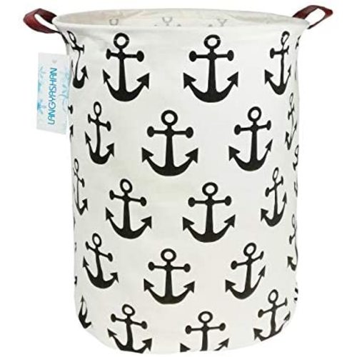LANGYASHAN Laundry Basket Canvas Fabric Collapsible Organizer Basket for Storage Bin Toy Bins Gift Baskets Bedroom Clothes Children Nursery Hamper (anchor )