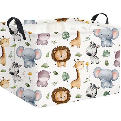 HIYAGON Rectangular Woodland Animal Basket Baby Storage Basket Storage Bin Organizer Box Animal Room Decor(Animal Basket)
