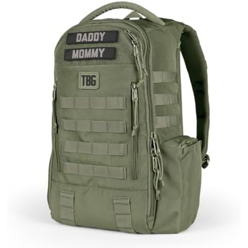 Tactical Baby Gear Daypack Tactical Diaper Bag Backpack for Dads - MOLLE compatible, Built-in Changing Mat, Stroller Straps (Ranger Green 4th Gen)