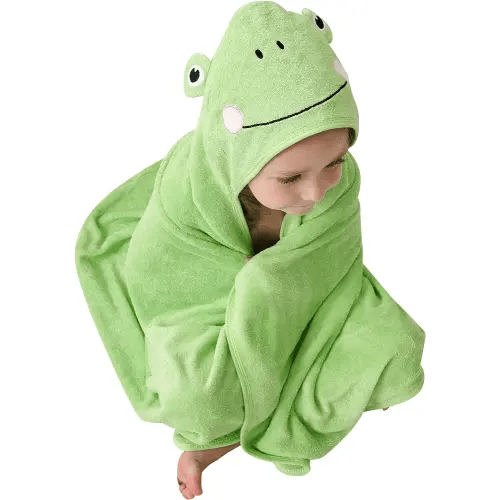 HIPHOP PANDA Hooded Towel - Rayon Made from Bamboo, Bath Towel with Bear Ears for Newborn, Babie, Toddler, Infant - Absorbent Large Baby Towel - Frog, 30 x 30 Inch