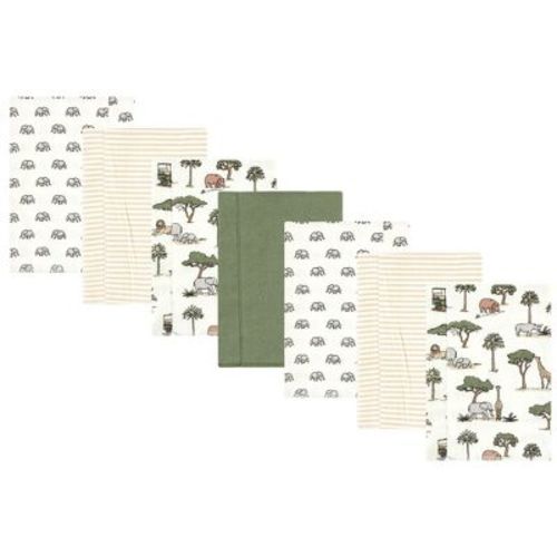 Hudson Baby Cotton Flannel Burp Cloths, Going On Safari 7-pack, One Size