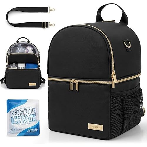Breast Milk Cooler Travel Bag | Waterproof 2 in 1 Pump & Bottle Sections Insulated Baby Bottle Cooler Bag Backpack with 2 Ice Pack -Fit 6-9oz Bottles -Keeps Milk Fresh -for Working Moms & Daycare