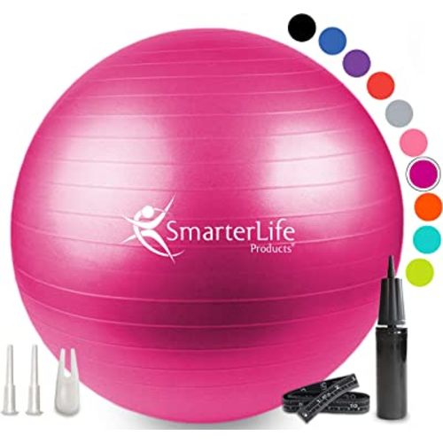 SmarterLife Exercise Ball Yoga Ball for Fitness, Balance, Stability, or Pregnancy, Gym Ball for Core Workout, Physical Therapy, Yoga Ball Chair for Office, Anti-Slip Anti-Burst