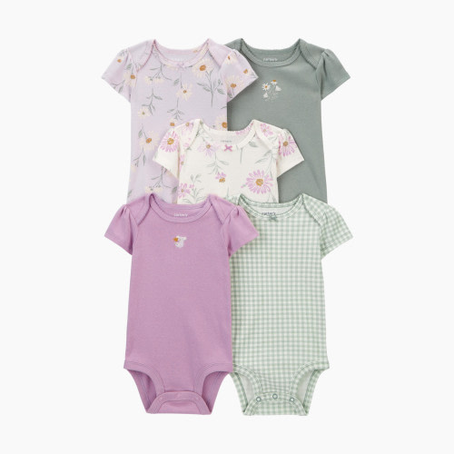 Carter's 5-Pack Short-Sleeve Bodysuits - Purple/Green, 6 M
