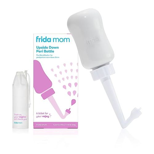 Frida Mom Upside Down Peri Bottle for Postpartum Care, Portable Bidet Perineal Cleansing and Recovery for New Mom, The Original Fridababy MomWasher, Grey - Peri Bottle, Gray