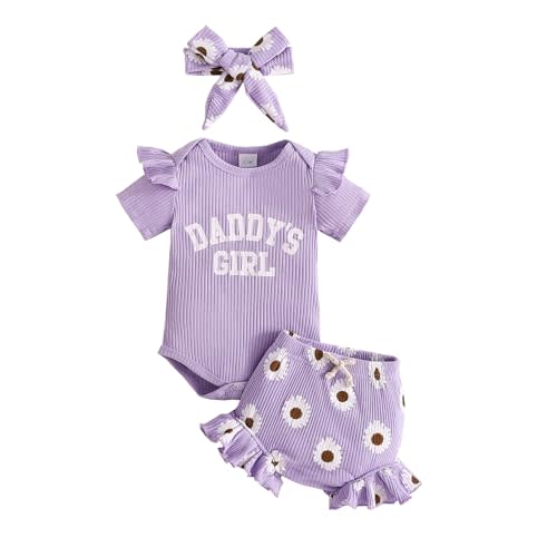 Tsnbre Newborn Baby Girl Clothes Daddys Girl Short Sleeve Romper Floral Shorts Headband Infant Summer Outfits