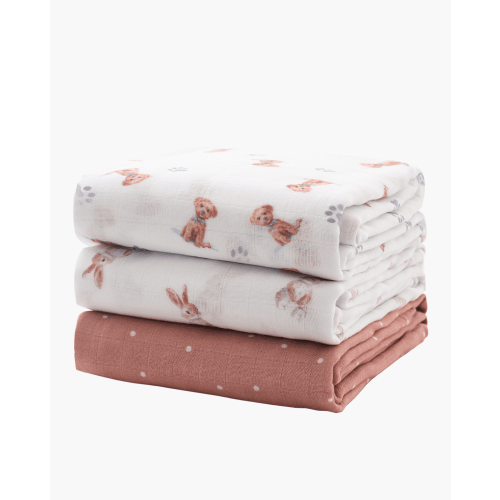 2 packs of Lovely Rabbit Soft Muslin Swaddle Blankets for baby