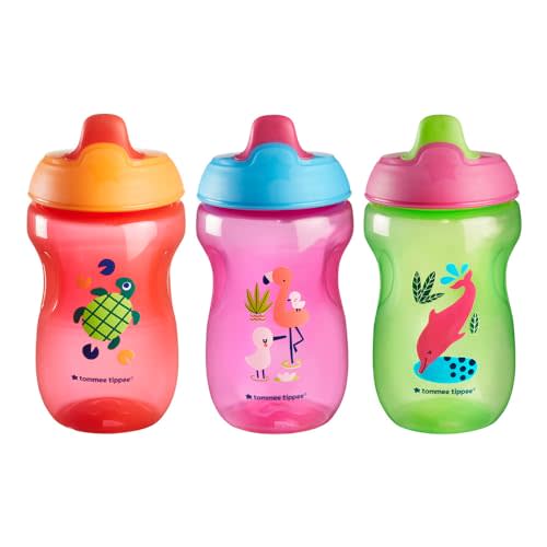 Tommee Tippee Sippee Cup, 10oz, Sippee Trainer Cup for Babies 9 Months+, Red, Purple and Green, 3 Count