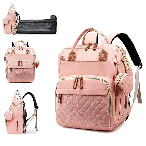 Awanhe Diaper Bag with Changing Station, Waterproof Baby Bags for Boys Girls, USB Charging Port, Baby Shower Gifts, Pink