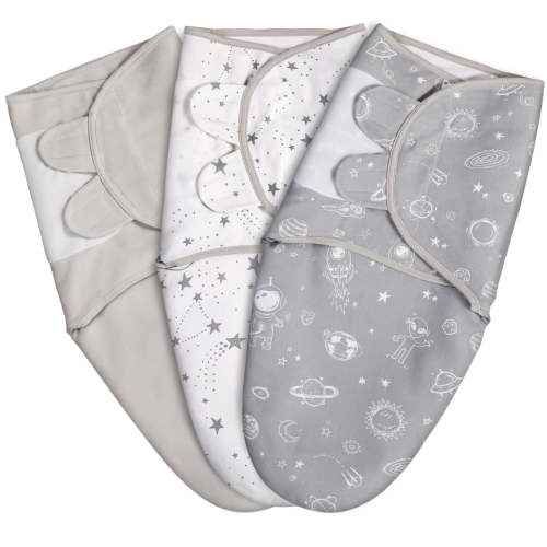 Gllquen Baby Swaddle Blankets for Baby Boy Girl for 0-3 Months Newborn, 3 Pack Wrap Set, Grey Planet