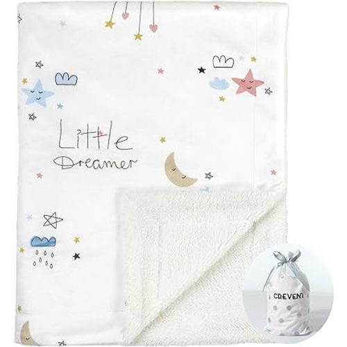 CREVENT Cozy Soft and Warm Mink Baby Blanket with Sherpa Backing, Gift Packing with Ribbon for Newborn Infant Toddler's Crib Cot Stroller (30"X40" Little Dream)
