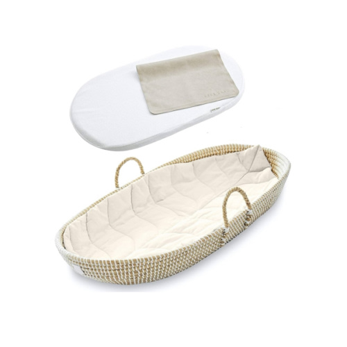 BEBE BASK Premium Baby Changing Basket - Artisan-Crafted Seagrass - Rope Handles - Changing Basket for Baby Dresser - All Accessories Included - Complete Set for Nursery (Natural)