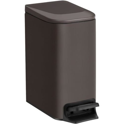 TIPGO Slim Bathroom Trash Can with Lid Soft Close, Step Pedal, 6 Liter / 1.6 Gallon Stainless Steel Trash Bin, Small Garbage Cans for Bedroom, Office, Kitchen (Brown)