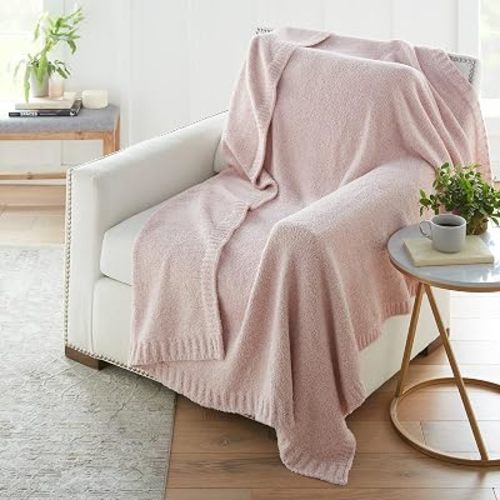 Crafted by Catherine Heathered Cozy Knit Throw Blanket 60" x 70" Inches, Soft Comfy Decorative Throw for Couch Bed Sofa Travel, Lotus Heathered
