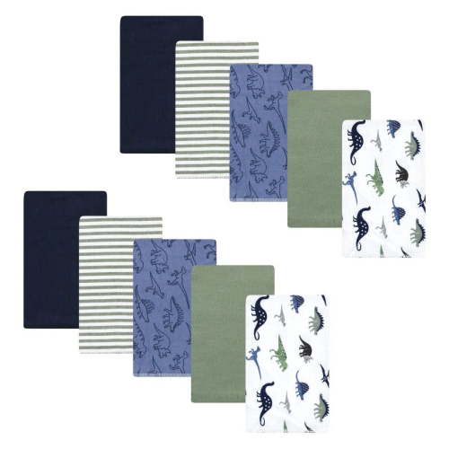 Hudson Baby Infant Boy Cotton Flannel Burp Cloths, Blue Green Dino, One Size