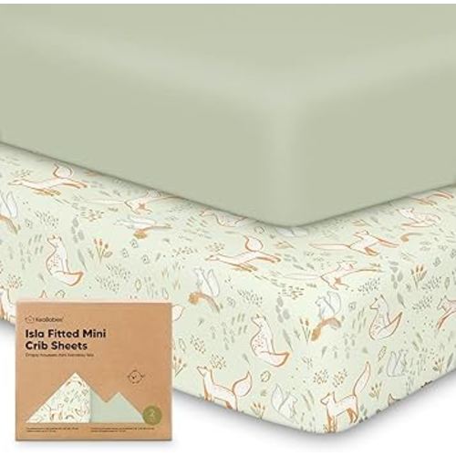 Pack and Play Sheets Fitted, 2-Pack Mini Crib Sheets - Pack N Play Sheets, Organic Fitted Crib Sheet for Pack and Play Mattress, Playard Baby Crib Sheets, Crib Sheets Neutral for Boys, Girls (Foxtrot)