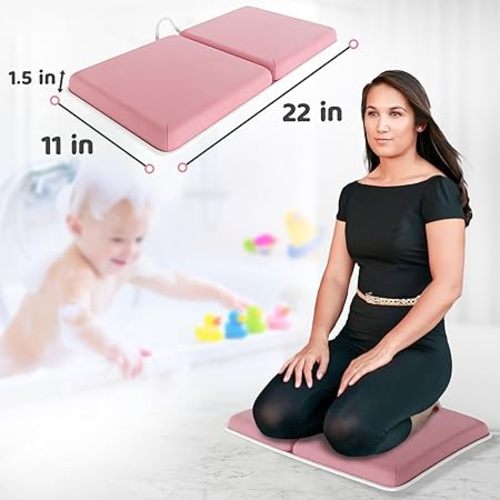 Sleepah Bath Kneeler and Elbow Kneeling Rest Pad Set for Baby Bathing – Waterproof Soft Memory Foam Mat Organizer Baby & Toddler Bath Time Toys Sponge (Pink)