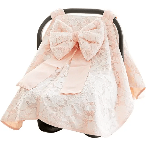 Baby Carseat Canopy Cover with Bow for Girls Boys with Bow Stroller and Cart Cover Carseat Nursing Cover for Newborn