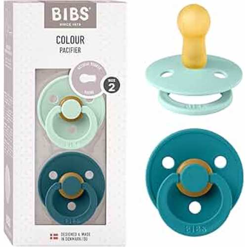 BIBS Pacifiers | BPA-Free Natural Rubber Baby Pacifier | Made in Denmark | Nordic Mint/Forest Lake 2-Pack (6-18 Months)