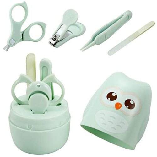 PandaEar Baby Nail Manicure Pedicure Grooming Care Kit (4 Pack)| Clippers Scissors File Tweezers | Newborn Infant Toddler Kids (Blue)|1 Months Plus