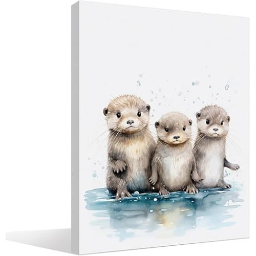 BIWSHA Sea Otter Watercolor Wall Art Prints,Sea Otter Picture Paintings Animal Canvas Wall Art Prints for Kids Room Nursery Bedroom Bathroom Home Walls,11x14 Inch