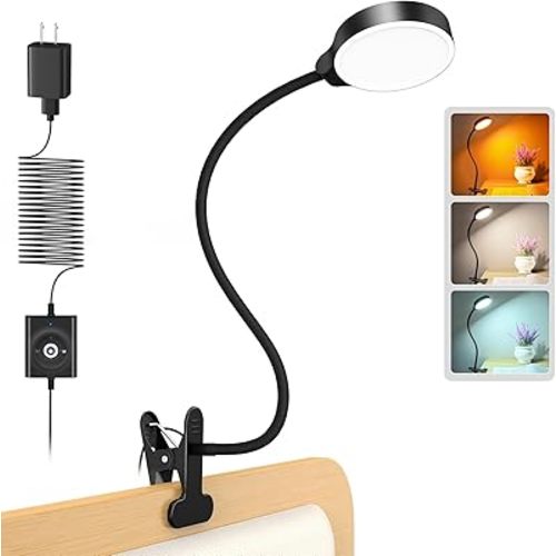 Glocusent 5W Clip on Light, 36LED Eye Caring Reading Light for Bed, 3 Colors & 5 Brightness Clip on Lamp with Adapter, Perfect Reading Light for Bed with Clamp/Bunk Bed/Headboard/Table/Desk