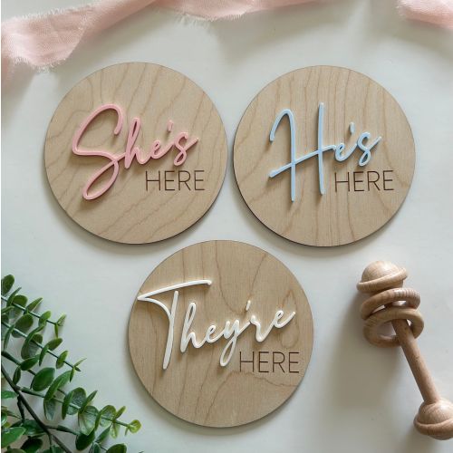 He's Here Modern Baby Birth Announcement Sign, She's Here Baby Gender Reveal Sign. Fresh 48 Photos, Photo Prop, Baby Shower Gift Wooden Sign