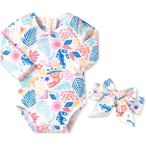 Aalizzwell Baby Girls One Piece Long Sleeve Swimsuit - 3-6 Months - Blue