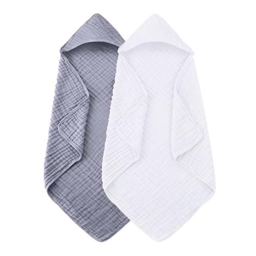 itvber 2 Pack Hooded Baby Towels for Newborn 100% Muslin Organic Cotton Baby Bath Towel with Hood for Babies Infant Toddler Soft and Absorbent Baby Bath Essentials Hooded Towels for Kids