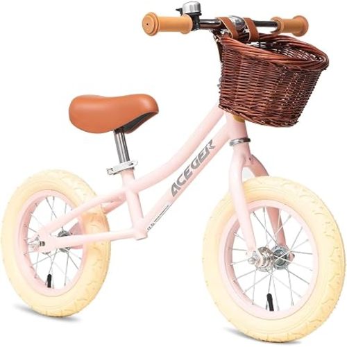 12" Kids Balance Bike with Basket, Toddler Bicycle for Early Learning Leg Strength and Steady Balancing, Durable Frame&Tool-Free Adjustable Seat, Gift Bike for 2-5 Kids, No Brake