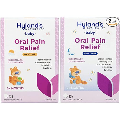Hyland's Naturals Baby Day & Night Bundle, Soothing Tablets with Chamomilla, Natural Relief of Oral Discomfort, Irritability, and Swelling, 250 Count - 125 Count (Pack of 2) - Oral Pain Tablets - Day/Night Combo