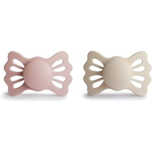 FRIGG Lucky Symmetrical SilkySoft Silicone Baby Pacifier | Made in Denmark | BPA-Free (Cream/Blush, 6-18 Months)