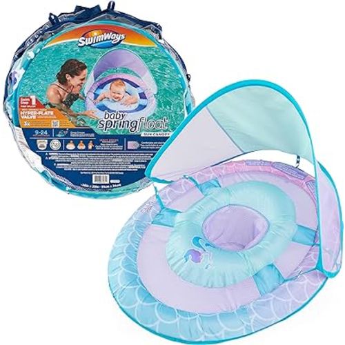 Swimways Sun Canopy Inflatable Baby Spring Float for Kids 9-24 Months, Shark Design