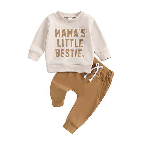 NOLDARES Toddler Baby Boy Clothes Letter Print Long Sleeve Sweatshirt Pullover Tops and Jogger Pants Cute Fall Winter Outfit(Z07-Beige,0-6 Months)