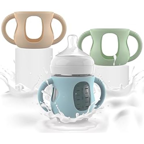 3PCS Philips Avent Glass Bottle Silicone Sleeves with Handles, Compatible with Philips Avent Glass Bottles 4 oz, Suitable for Avent Baby Bottles 4 oz, and Easy to Clean