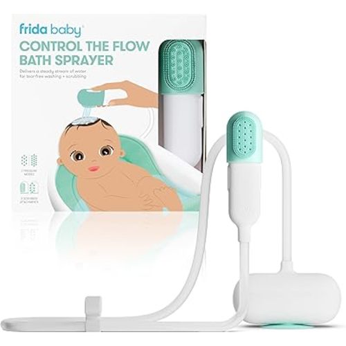 Frida Baby Control The Flow Bathtub Sprayer Attachment for Baby Bathtub, Baby Bath Shower Head with Scalp Massager, Control Waterflow with 2 Pressure Modes