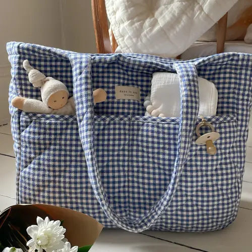 Gingham Navy Diaper Bag