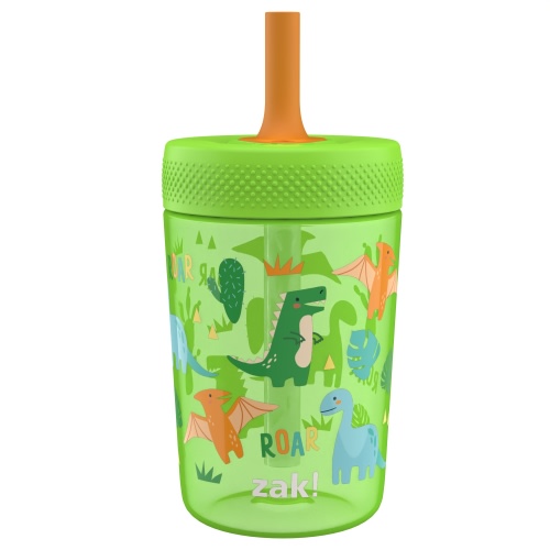 Zak Designs Capri Tumbler, Soft Straw Tumbler for Toddlers, 12oz, Leak-Proof, Easy to Hold, Dinosaur