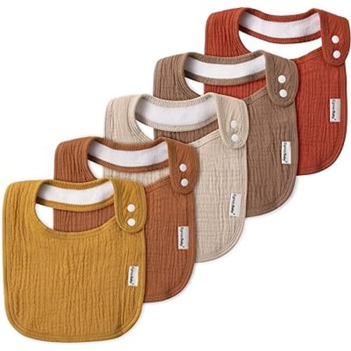 Muslin Bibs for Baby Boys Girls,Organic Muslin Baby Bib for Drooling and Teething,Soft Bandana Drool Bibs 5 Pack