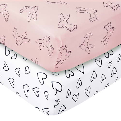 Little Star Pink, White Cotton Fitted Sheets, Crib Bed, (2 Count)