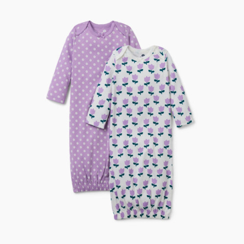 Small Story Gown (2 Pack) - Purple Flowers, 0-6 M