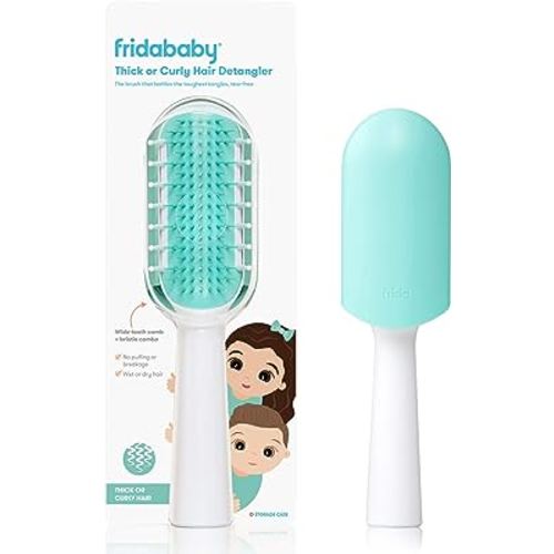 Frida Baby Thick or Curly Hair Detangling Kids Brush by Fridababy, Detangles Knots Without Tears or Breakage, Comb Teeth and Bristle Design, White/Blue,1 Count