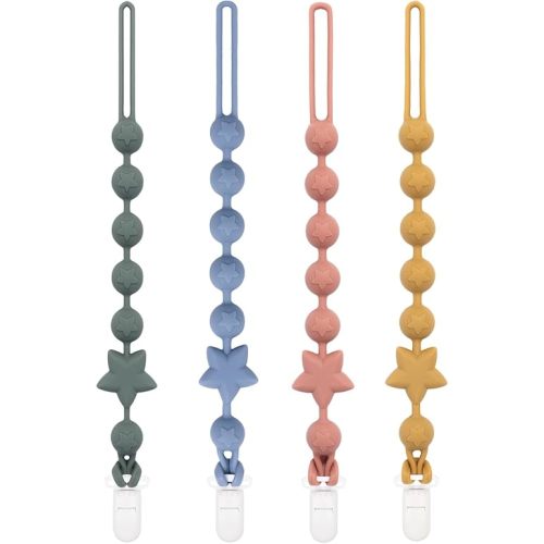 Babygoal Silicone Pacifier Clips 4 Pack, Pacifier Holder Clip for Baby Boy Girl Fits All Pacifier,Binky,Teething Toys and Teether-Neutral Color 4GJS17-B