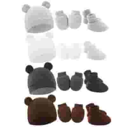 Uccdo 4 Pack Baby Beanies Caps with Mittens & Foot Covers Set Cute Newborn Baby Girls Boys Hospital Hats Cotton Soft Baby Hat 0-6 Months