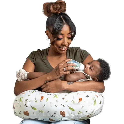Boppy Nursing Pillow - Ergonomic Bottle & Breastfeeding Pillow with High, Firm, Large Area, Water-Repellent Cushion with Washable Cover; Baby Safety Alliance Verified - Neutral Plants and Animals
